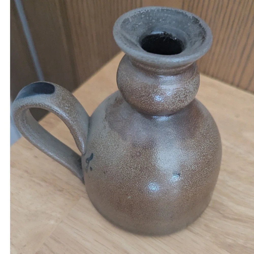 Rowe Pottery Works Salt Glazed Stoneware Heart Candlestick Chamber Handled 5